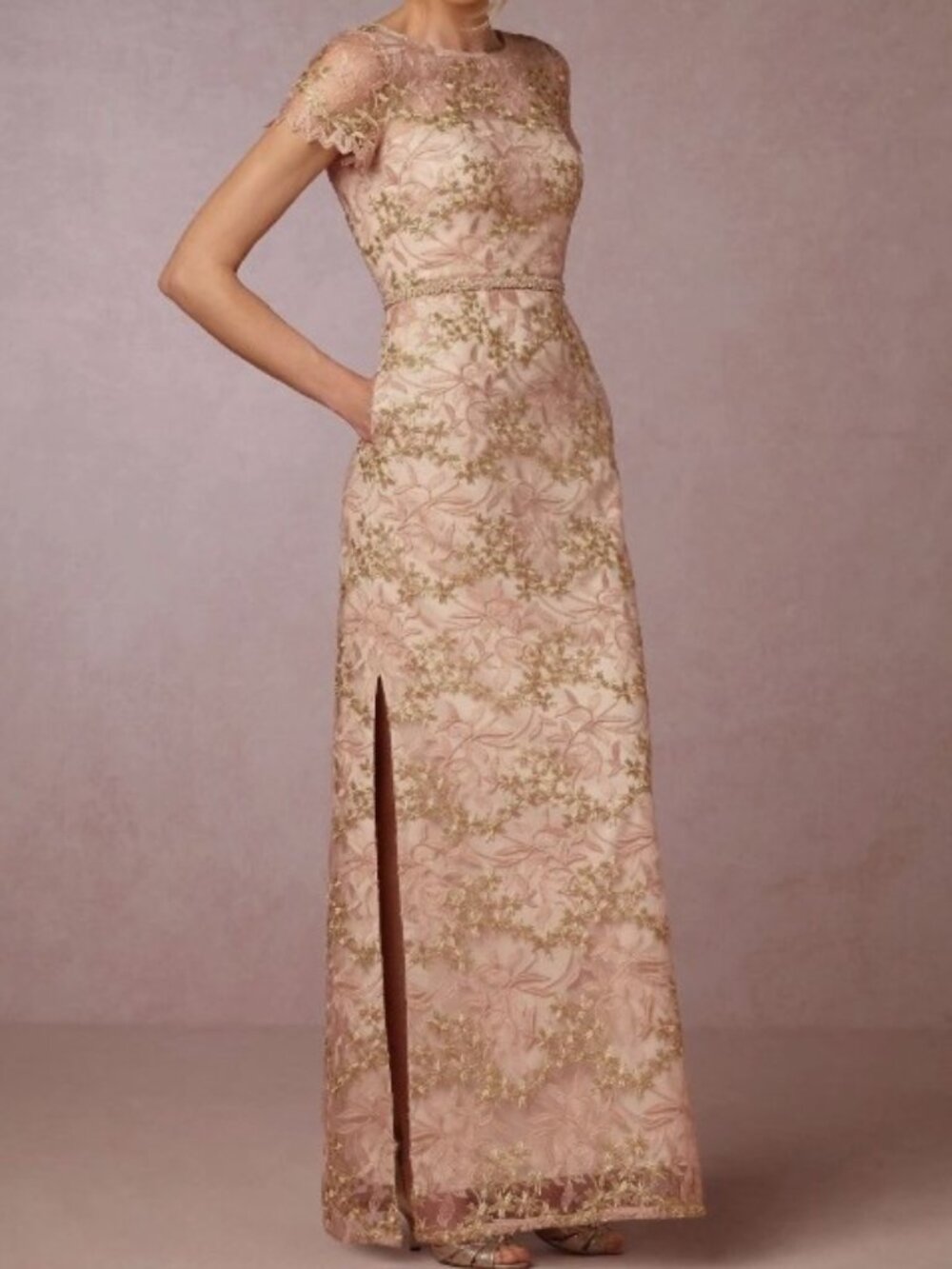 Aidan Mattox Raymie Blush Gold Embroidered Tulle Gown 12